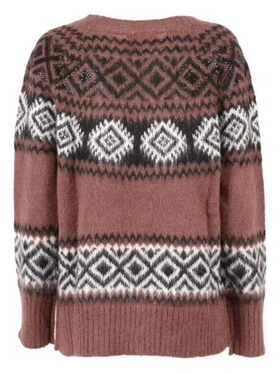 Ermanno Scervino Ribbed Knit Sweater With Classic Round Neckline In Brown