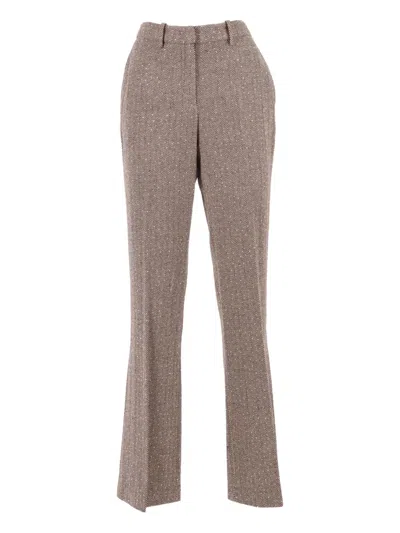 Ermanno Scervino Tailored Straight-leg Pants In Smooth Polyester In Brown