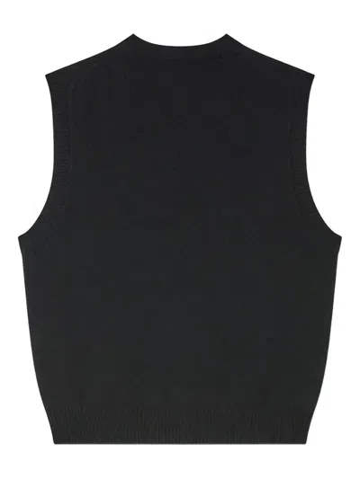 Kenzo Embroidered-flower Sleeveless Wool Vest In Black