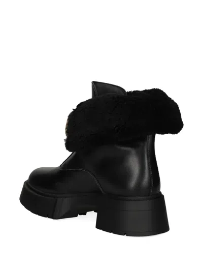 Coach Leah Black Leather Front Zip Platform Boots In Black