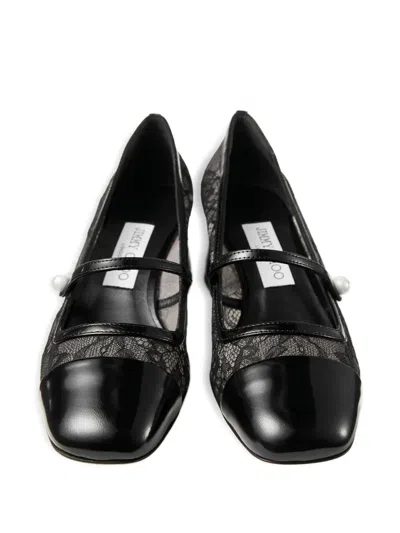 Jimmy Choo Elisa Pumps Block Heel Lace Overlay Pearls In Black