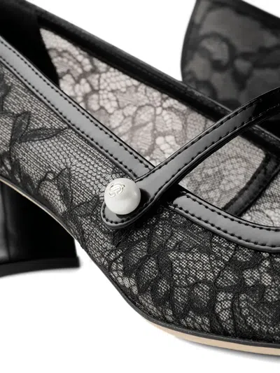 Jimmy Choo Elisa Pumps Block Heel Lace Overlay Pearls In Black