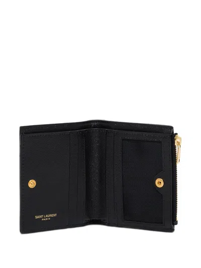 Saint Laurent Cassandre Quilted Logo Wallet In Black
