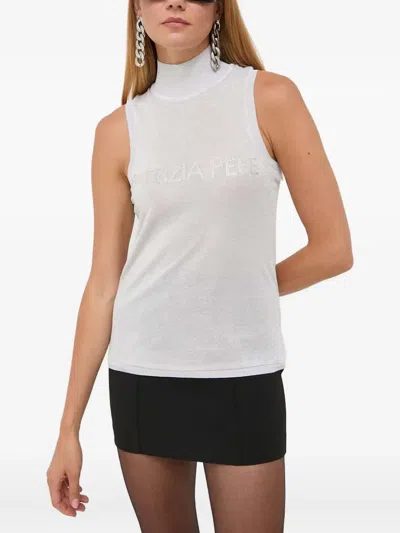 Patrizia Pepe High-neck Embellished Top In Gray