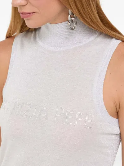 Patrizia Pepe High-neck Embellished Top In Gray