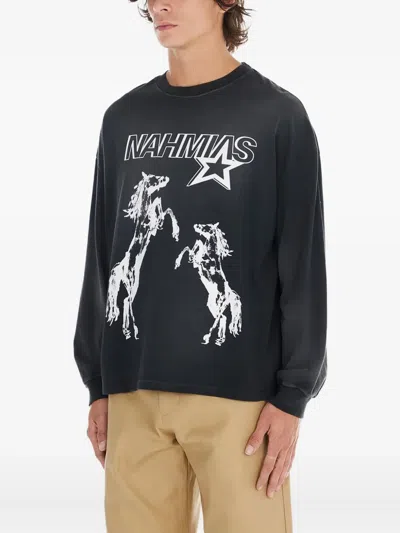 Nahmias Horses-print Long-sleeve T-shirt In Black