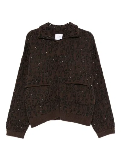 Nude Pockets Animal Print Cardigan In Brown