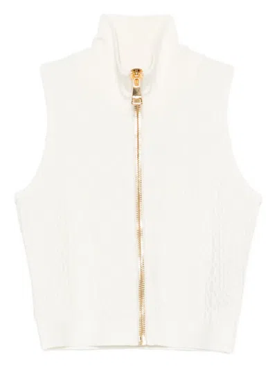 Balmain High Neck Sleeveless Zip Top In White