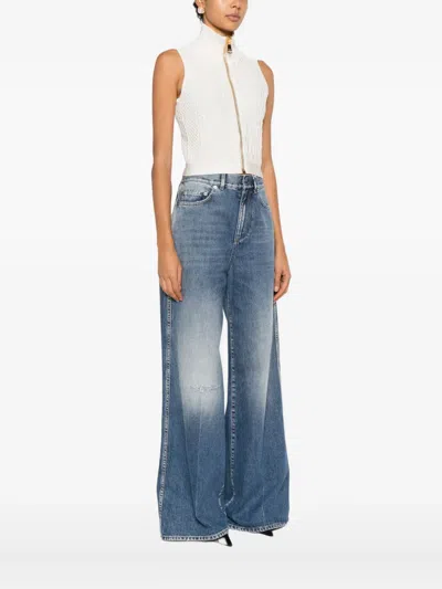 Balmain High Neck Sleeveless Zip Top In White