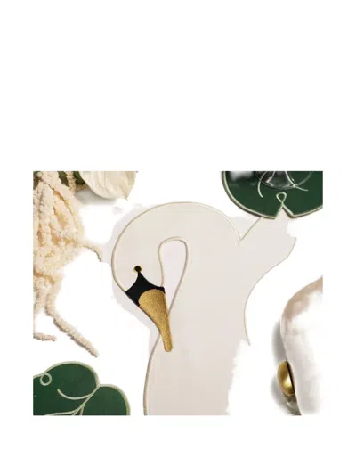 Octaevo Swan Embroidered Placemat (set Of Two) In Neutral