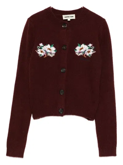 Shushu-tong Cropped Embroidered Bead-embellished Cashmere Cardigan In Burgundy