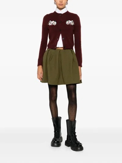 Shushu-tong Cropped Embroidered Bead-embellished Cashmere Cardigan In Burgundy