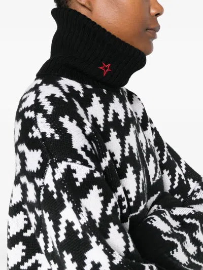 Perfect Moment Oversized Houndstooth Merino Wool Turtleneck Sweater In Multi