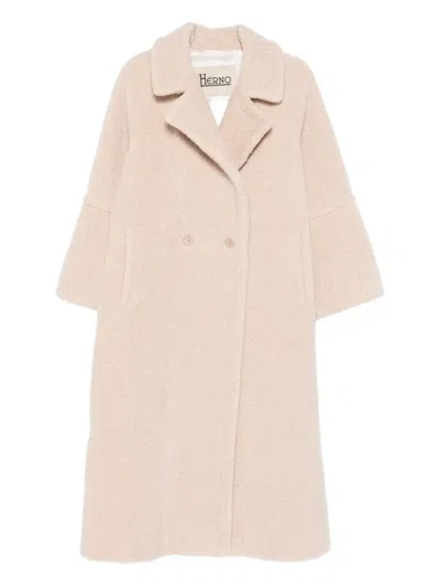 Herno Double-breasted Long Coat In Pink
