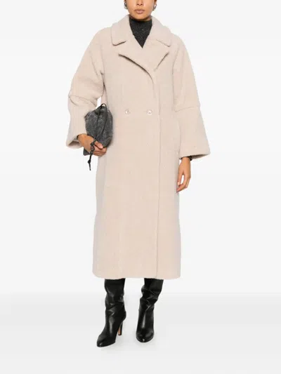 Herno Double-breasted Long Coat In Pink