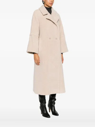 Herno Double-breasted Long Coat In Pink