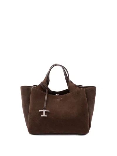 Tod's Tods Manici Mini Trac Pelle T Pend Suede Top Handle Bag In Brown