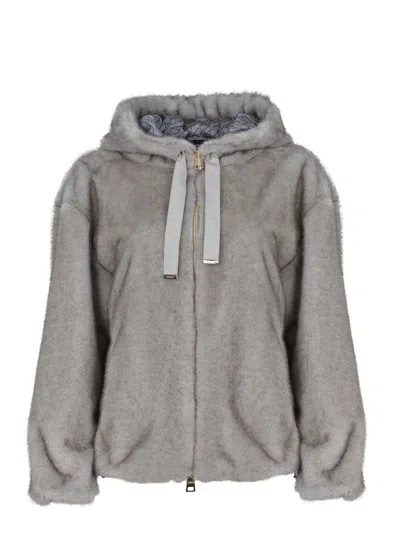 Herno Relaxed-fit Grey Jacket With Plush Texture And Hood In Gray