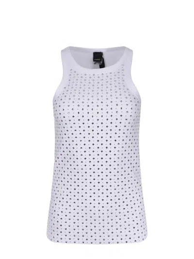 Pinko Tank Top With Rhinestones And Studs In White