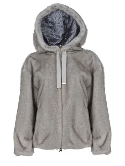 Herno Relaxed-fit Grey Jacket With Plush Texture And Hood In Gray