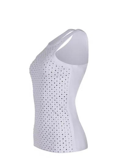Pinko Tank Top With Rhinestones And Studs In White