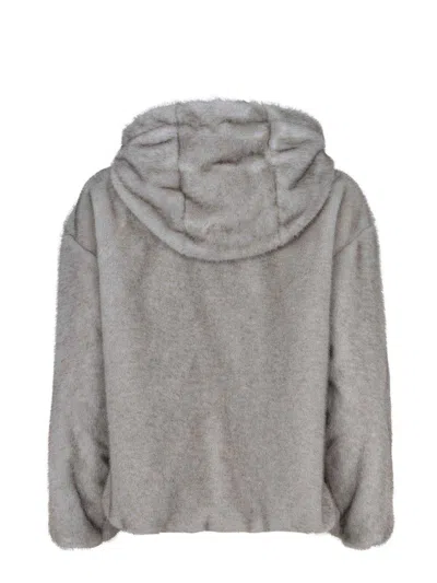 Herno Relaxed-fit Grey Jacket With Plush Texture And Hood In Gray
