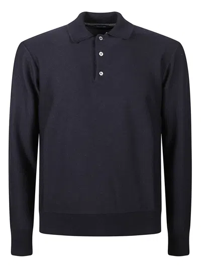 Drumohr Merino-wool Long-sleeve Polo Shirt In Blue