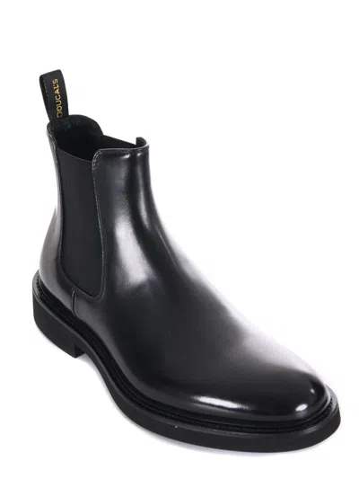 Doucal's Polished Leather Ankle Boots With Elastic Side Panels In Black