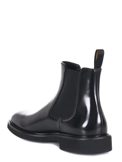 Doucal's Polished Leather Ankle Boots With Elastic Side Panels In Black