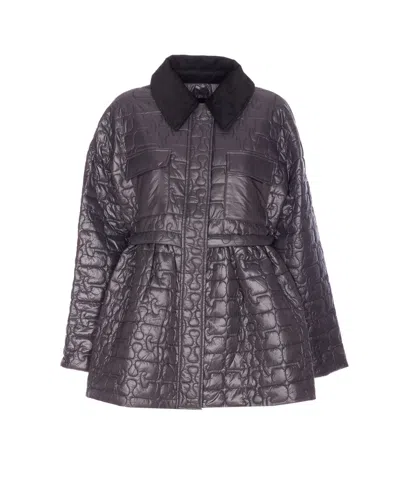 Ganni Women Shiny Quilted Midi Jacket In Gray