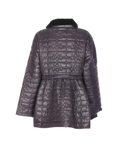 Ganni Women Shiny Quilted Midi Jacket In Gray