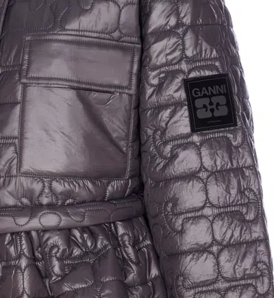 Ganni Women Shiny Quilted Midi Jacket In Gray