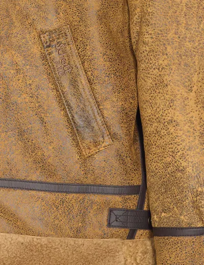 Schott Adjustable Strap Shearling Jacket Pockets In Animal Print