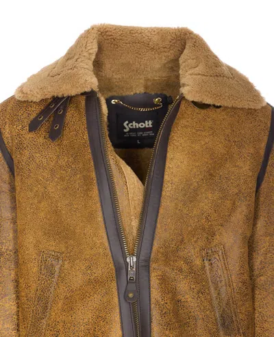Schott Adjustable Strap Shearling Jacket Pockets In Animal Print