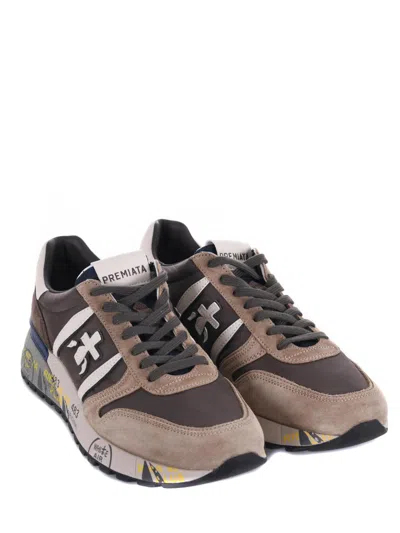 Premiata Low-top Sneakers With Suede And Smooth Texture Details In Brown