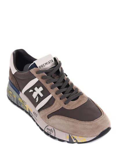 Premiata Low-top Sneakers With Suede And Smooth Texture Details In Brown
