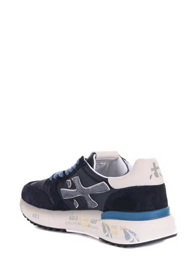 Premiata Layered White And Grey Sneakers With Sculpted Sole In Blue
