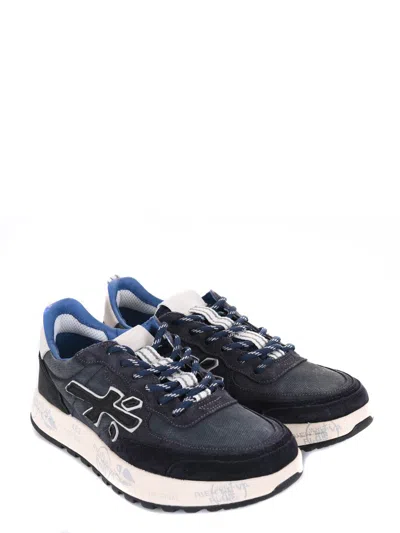 Premiata Layered White Sneakers With Textured Leather And Tpu Overlays In Multi