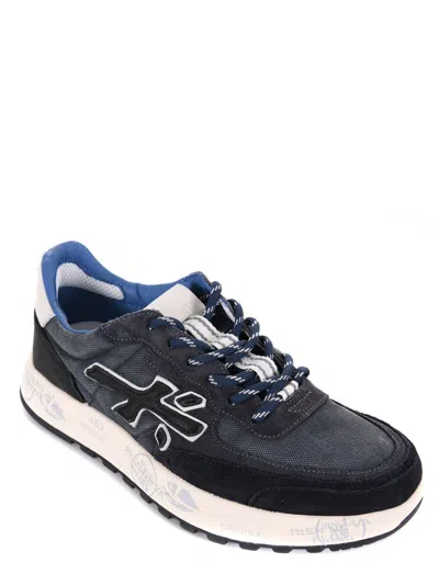 Premiata Layered White Sneakers With Textured Leather And Tpu Overlays In Multi