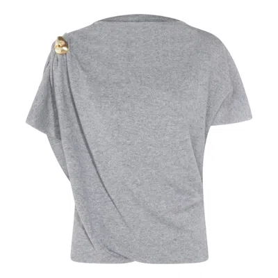 Fabiana Filippi Asymmetric Crewneck Knitwear Gold Embellishment In Gray