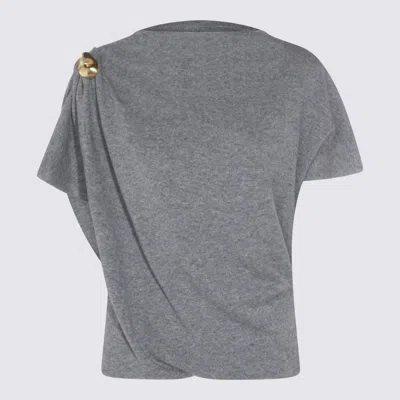 Fabiana Filippi Asymmetric Crewneck Knitwear Gold Embellishment In Gray