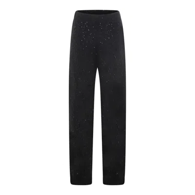 Fabiana Filippi Full Length Trousers With Elastic Waistband And Sequins In Black