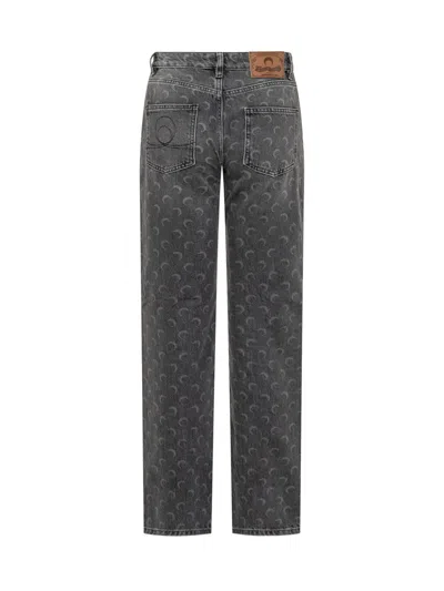 Marine Serre Moon Laser Grey Wash Denim Straight Jeans In Gray