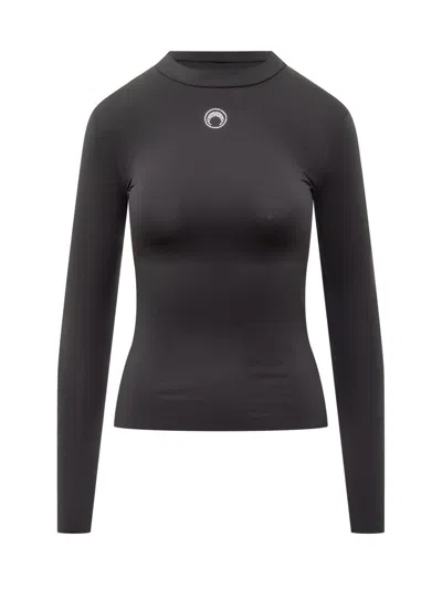 Marine Serre Turtleneck Sweater With Moon Logo And Rhinestones In Black