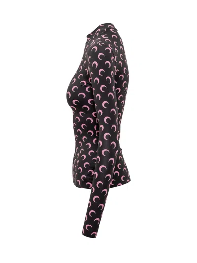 Marine Serre Moon Printed Jersey Long Sleeve Crewneck Top In Black