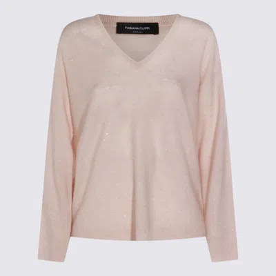 Fabiana Filippi Sparkling V-neck Long Sleeve Knitwear In Pink