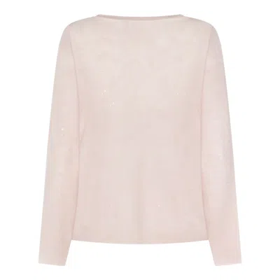 Fabiana Filippi Sparkling V-neck Long Sleeve Knitwear In Pink