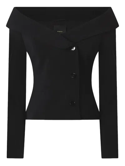 Pinko Antonina Black Jacket With Off-shoulder Neckline In Tech Fabric Woman In Black