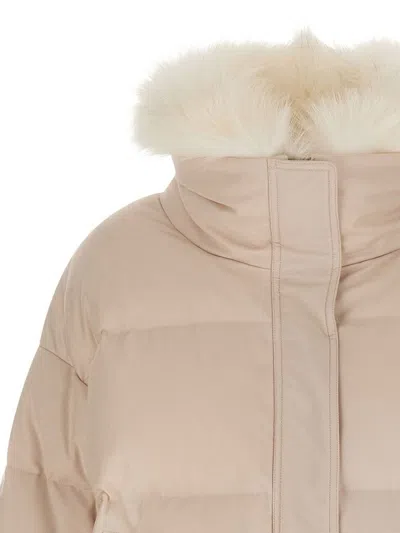 Yves Salomon Doudoune 66 Down Jacket With Fur Collar And Gloves In Neutral
