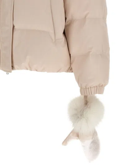 Yves Salomon Doudoune 66 Down Jacket With Fur Collar And Gloves In Neutral